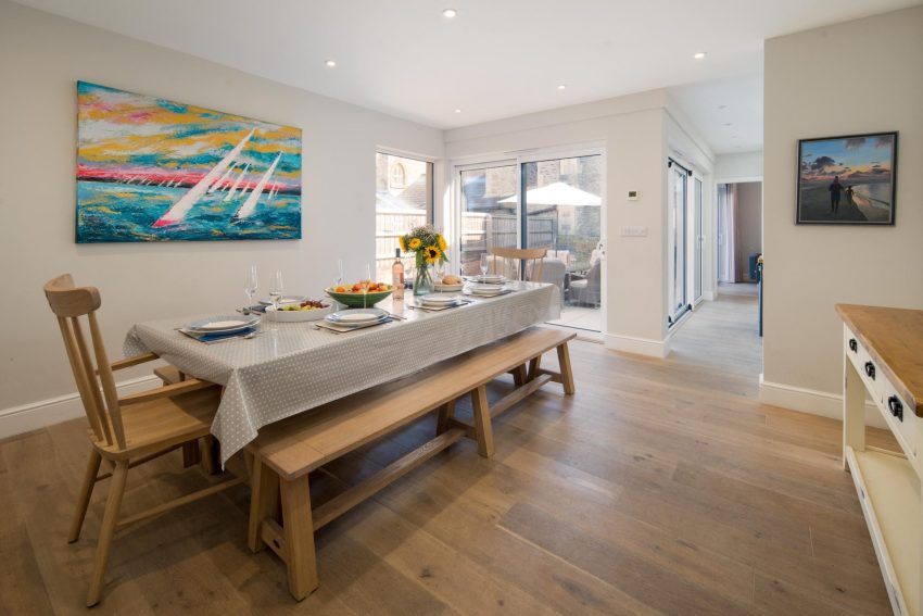 Large dining room and open plan kitchen